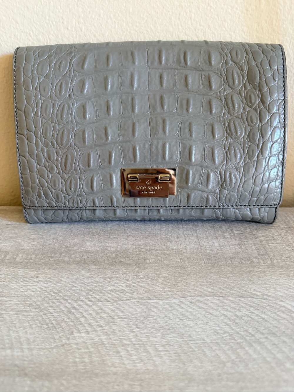 kate spade Gray Croc-Embossed Leather Wristlet Clutch